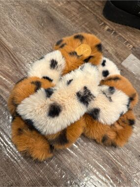 Anthropologie Faux Fur Leopard-Print Slippers - Brown & Cream